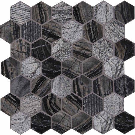 MSI Henley Hexagon SAMPLE Natural Marble Mesh-Mounted Mosaic Tile ZOR-MD-0431-SAM